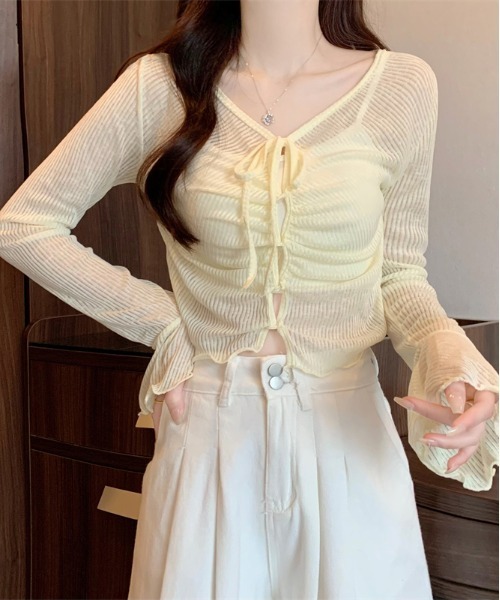 gossip！ロサンゼルス（ゴシップロサンゼルス）の「Y2K ベルスリーブシアーストラップカーディガン（Tシャツ/カットソー・レディース・ピンク/オフホワイト/ブルー/イエロー・FREE）」の13枚目の写真