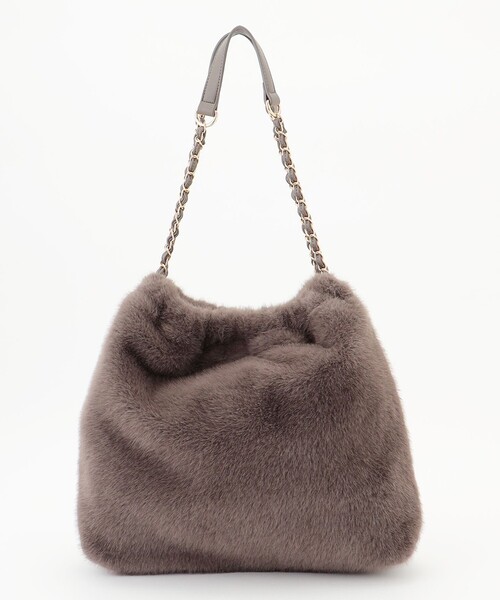 ANY SIS（エニィスィス）の「フェイクファーチェーン トートバッグ（ショルダーバッグ・レディース・ライトグレー系/ダークブラウン系・2）」の2枚目の写真
