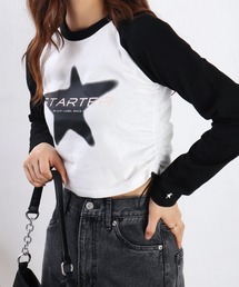 STARTER BLACK LABEL ラグランスリーブ クロップド丈 裾シャーリング ロンＴ スター WOMAN