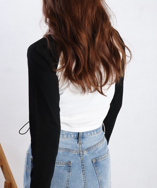 STARTER(スターター)の「STARTER BLACK LABEL ラグランスリーブ クロップド丈 裾シャーリング ロンT スター WOMAN(Tシャツ/カットソー・レディース・ホワイト/ホワイト系その他/ピンク・M/L)」の5枚目の写真
