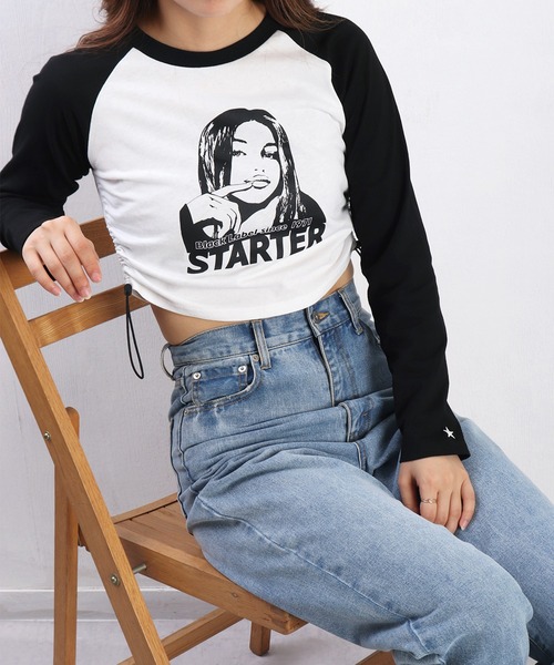 STARTER(スターター)の「STARTER BLACK LABEL ラグランスリーブ クロップド丈 裾シャーリング ロンT スター WOMAN(Tシャツ/カットソー・レディース・ホワイト/ホワイト系その他/ピンク・M/L)」の6枚目の写真
