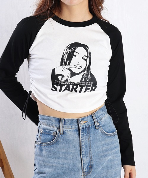 STARTER(スターター)の「STARTER BLACK LABEL ラグランスリーブ クロップド丈 裾シャーリング ロンT スター WOMAN(Tシャツ/カットソー・レディース・ホワイト/ホワイト系その他/ピンク・M/L)」の4枚目の写真
