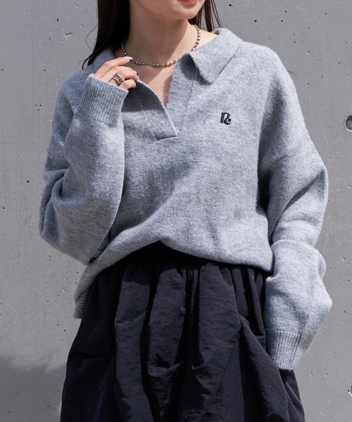 RAY CASSIN(レイカズン)の「【チクチクしないニット】スキッパーポロ刺繍ニット(ニット/セーター・レディース・アイボリー/ホワイト系その他2/グレー系その他2・FREE)」の3枚目の写真