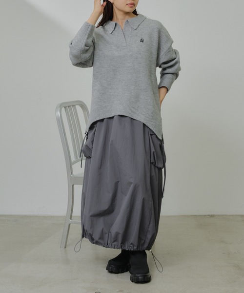 チクチクしないニット】スキッパーポロ刺繍ニット（ニット/セーター