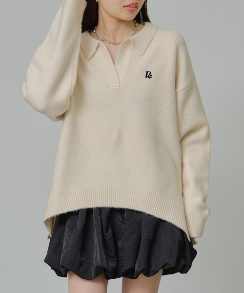 RAY CASSIN(レイカズン)の「【チクチクしないニット】スキッパーポロ刺繍ニット(ニット/セーター・レディース・アイボリー/ホワイト系その他2/グレー系その他2・FREE)」の4枚目の写真