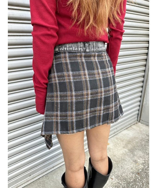 チェックシャツドッキングデニムショートパンツ（デニムパンツ