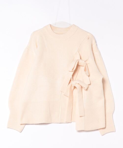 STYLEBLOCK（スタイルブロック）の「7GGスリットリボンニットプルオーバー（ニット/セーター・レディース・アイボリー/ピンク/グレー/ラベンダー・M）」の2枚目の写真
