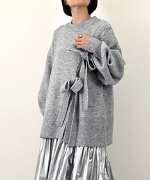 モヘア混ニット透かし編みチュニックプルオーバー（ニット