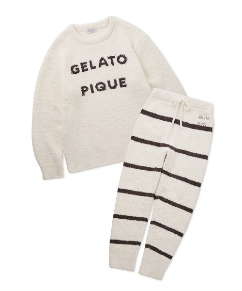 gelato pique（ジェラートピケ）の「【HOMME】パウダーロゴジャガードプルオーバー&ロングパンツセット（ルームウェア/パジャマ・メンズ・チャコールグレー/オフホワイト・MEDIUM/LARGE）」の3枚目の写真