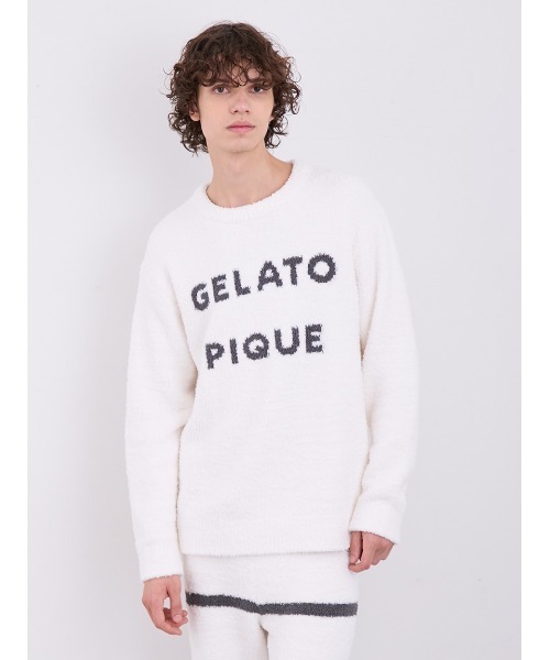 gelato pique（ジェラートピケ）の「【HOMME】パウダーロゴジャガードプルオーバー&ロングパンツセット（ルームウェア/パジャマ・メンズ・チャコールグレー/オフホワイト・MEDIUM/LARGE）」の6枚目の写真