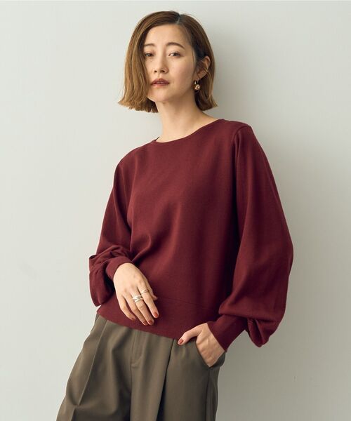 YECCA VECCA(イェッカヴェッカ)の「ボリューム袖ニット(ニット/セーター・レディース・ブラック/グレイッシュベージュ/ボルドー/グリーン・FREE)」の1枚目の写真