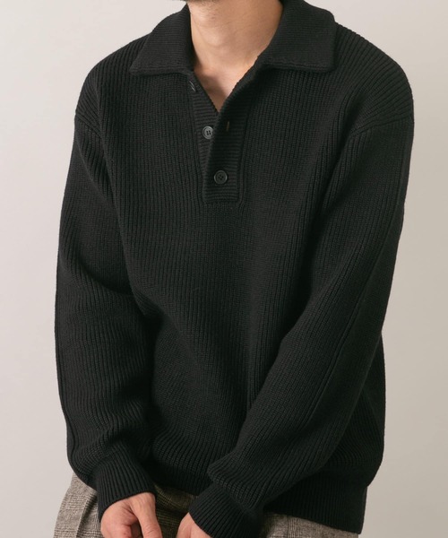 【トーテム】メリノウールリブニットポロセーター ブラック XS リブ 襟付き トーテム】メリノウールリブニットポロセーター ブラック XS リブ 襟付き