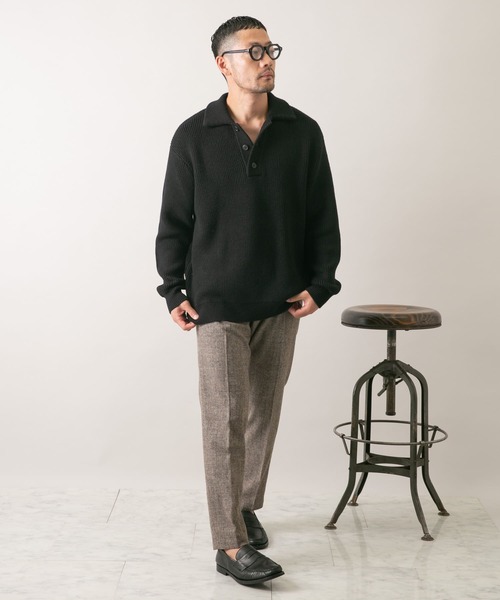【トーテム】メリノウールリブニットポロセーター ブラック XS リブ 襟付き トーテム】メリノウールリブニットポロセーター ブラック XS リブ 襟