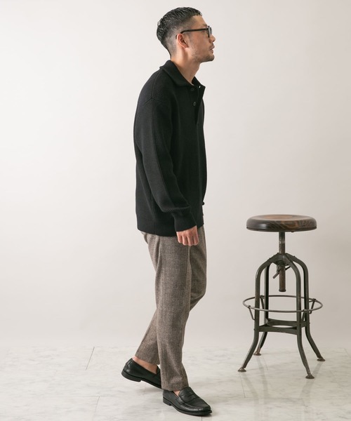 【トーテム】メリノウールリブニットポロセーター ブラック XS リブ 襟付き セール】『XLサイズあり』メリノウールリラックスポロニット（ニット