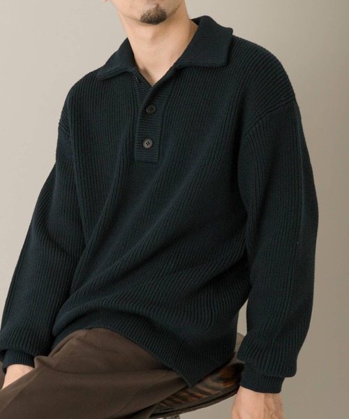 セール】『XLサイズあり』メリノウールリラックスポロニット（ニット