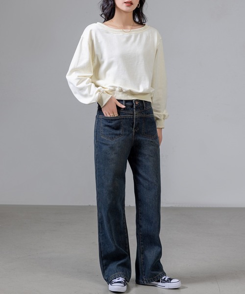 DAY CLOSET（デイ クローゼット）の「【ショート丈/そのまま肩出しワンショル】長袖 2WAY オフショルダー スウェット トレーナー レディース（スウェット・レディース・グレー/アイボリー/ブラック・FREE）」の9枚目の写真