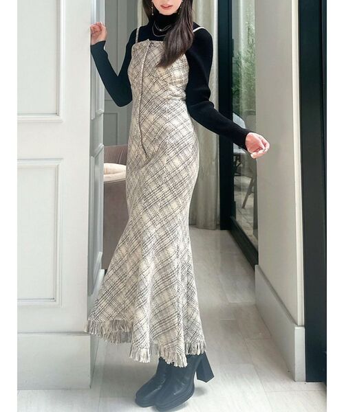 かぐれ　リネンチェックボクシーワンピース　美品　再お値下げ☆ RESEXXY（リゼクシー）の「フリンジチェックベアワンピース