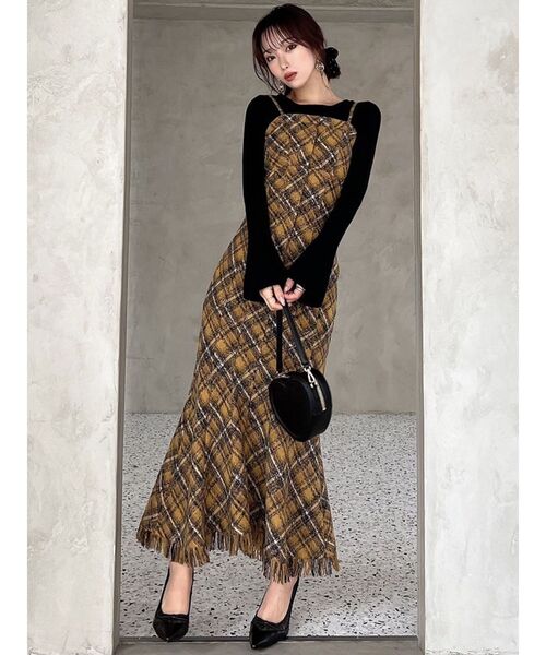 RESEXXY(リゼクシー)の「フリンジチェックベアワンピース(ワンピース・レディース・ブラック/ベージュ/イエロー・FREE)」の14枚目の写真