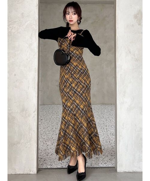 RESEXXY(リゼクシー)の「フリンジチェックベアワンピース(ワンピース・レディース・ブラック/ベージュ/イエロー・FREE)」の15枚目の写真