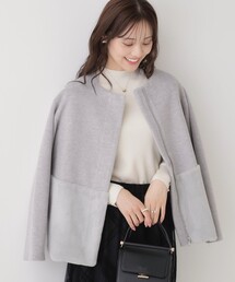 couture brooch | ◆【軽くて柔らか・通勤にも】フェイクファー切替コート(ノーカラーコート)