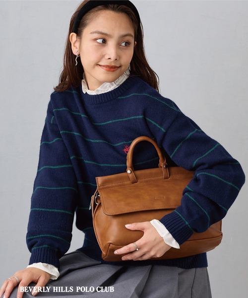 【セール】【BEVERLY HILLS POLO CLUB】ボーダーニットプルオーバー（ニット/セーター）｜BEVERLY HILLS POLO CLUB（ビバリーヒルズポロクラブ）