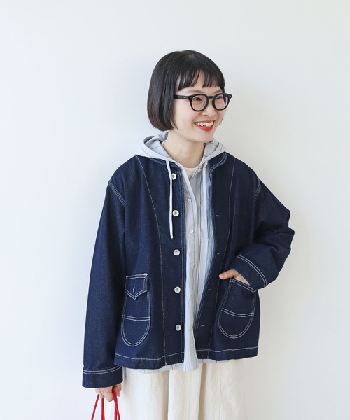 本日価格！デニムカツラギウォッシュショールカラーカバーオール (値札付き) AMBIDEX Store 〇デニム/カツラギ ウォッシュショールカラー