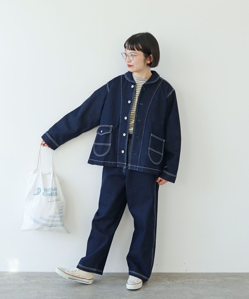 本日価格！デニムカツラギウォッシュショールカラーカバーオール (値札付き) 本日価格！デニムカツラギウォッシュショールカラーカバーオール