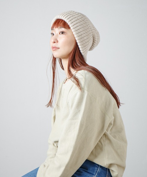 RACAL（ラカル）の「Whole Garment Huge Knit Beanie / ホールガーメントビッグシルエットニットワッチ（ニットキャップ/ビーニー・レディース・ベージュ/オレンジ/ブラウン/グレー/チャコールグレー/ブルー/アイボリー/ブラック・FREE）」の2枚目の写真