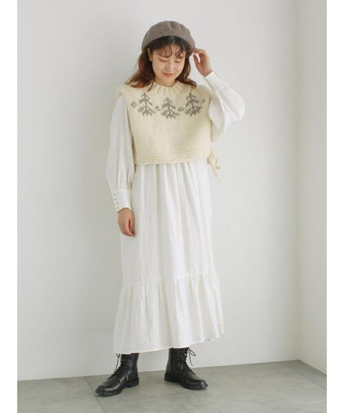 【セール】メッシュ刺繍ベスト付ワンピース（ワンピース）｜TSUHARU by Samansa Mos2（ツハルバイサマンサモスモス）