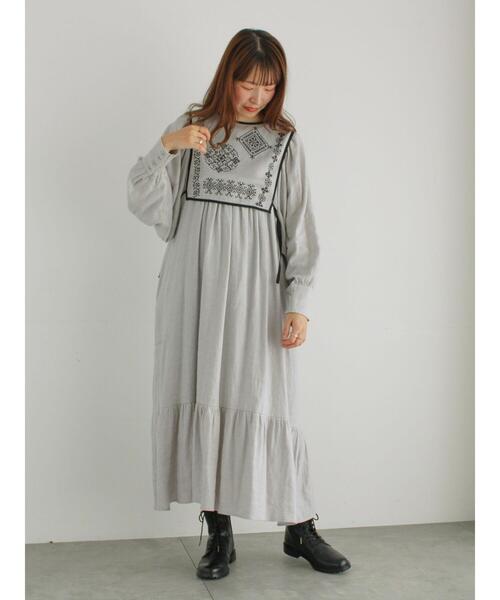 【セール】メッシュ刺繍ベスト付ワンピース（ワンピース）｜TSUHARU by Samansa Mos2（ツハルバイサマンサモスモス）