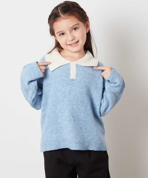 a.v.v（アーヴェヴェ）の「[120-130]襟付きバイカラーニット（ニット/セーター・キッズ・ダークインディゴブルー/ライトグレー・120/130）」の2枚目の写真