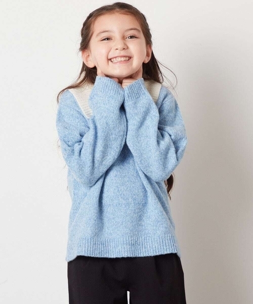 a.v.v（アーヴェヴェ）の「[120-130]襟付きバイカラーニット（ニット/セーター・キッズ・ダークインディゴブルー/ライトグレー・120/130）」の21枚目の写真