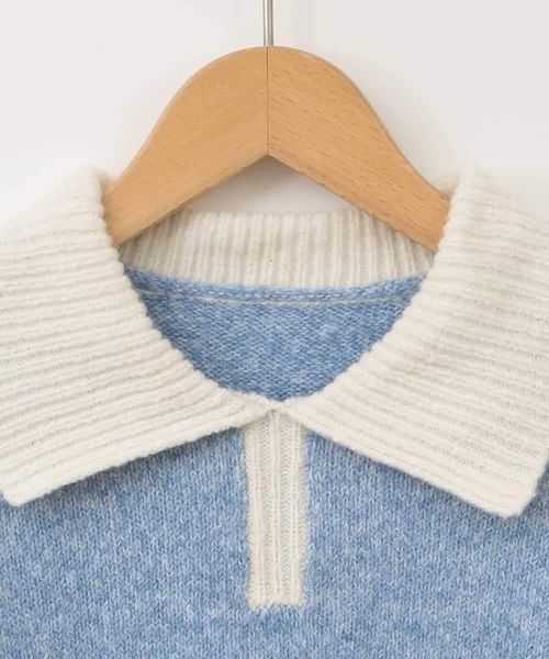 a.v.v（アーヴェヴェ）の「[120-130]襟付きバイカラーニット（ニット/セーター・キッズ・ダークインディゴブルー/ライトグレー・120/130）」の15枚目の写真