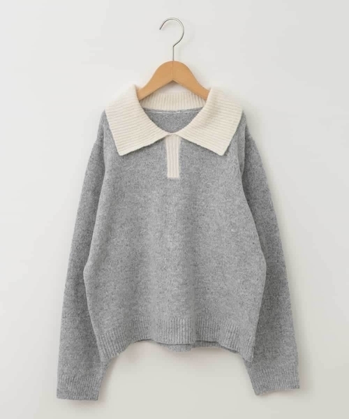 a.v.v（アーヴェヴェ）の「[120-130]襟付きバイカラーニット（ニット/セーター・キッズ・ダークインディゴブルー/ライトグレー・120/130）」の18枚目の写真