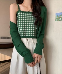 カーディガン/ボレロ（グリーン・カーキ/緑色系・チェック柄