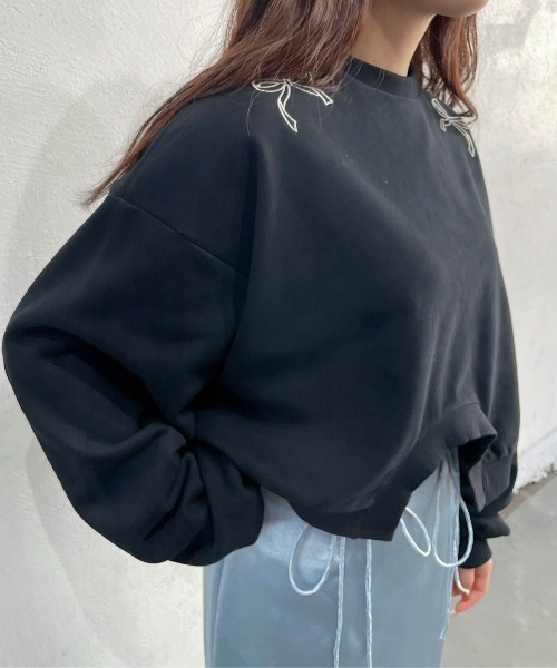 hugi(ハギ)の「ARCH CUT RIBBON SWEAT/アーチカットリボンスウェット(スウェット・レディース・ホワイト/ブラック・FREE)」の14枚目の写真