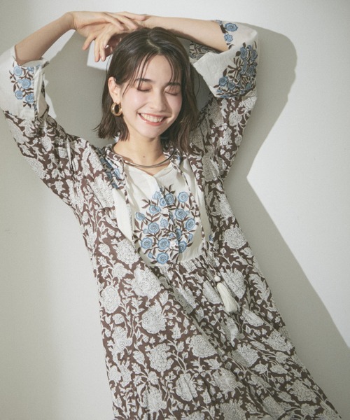 セール】【India series】【WEB限定】インドコットン総花柄ワンピース