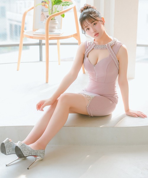 Tika(ティカ)の「キャバドレス ミニ タイト ノースリーブパールバストカットジップドレス(ドレス・レディース・ブラック/ピンク・M/S/L)」の18枚目の写真