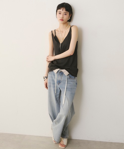 ブラック Vネック キャミソール Adoon plain Ladies】【カップ付き】Vネックキャミソール[品番