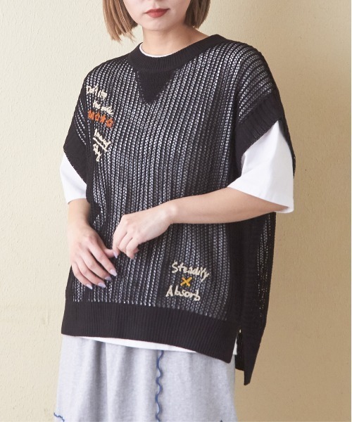 激安超安値 セール】麻タッチニットロゴ刺繍メッシュベスト（ベスト）｜CUBE レディースウェア