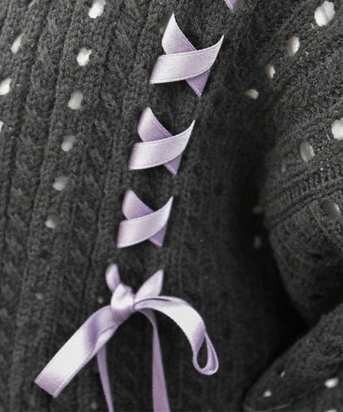 axes femme POETIQUE（アクシーズファムポエティック）の「レースアップデザインカーディガン（カーディガン/ボレロ・レディース・グレー/ブラック/ブルーグリーン・MEDIUM）」の10枚目の写真