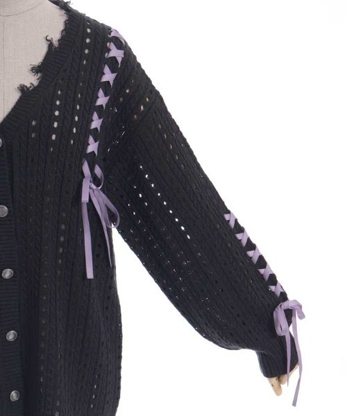 axes femme POETIQUE（アクシーズファムポエティック）の「レースアップデザインカーディガン（カーディガン/ボレロ・レディース・グレー/ブラック/ブルーグリーン・MEDIUM）」の20枚目の写真