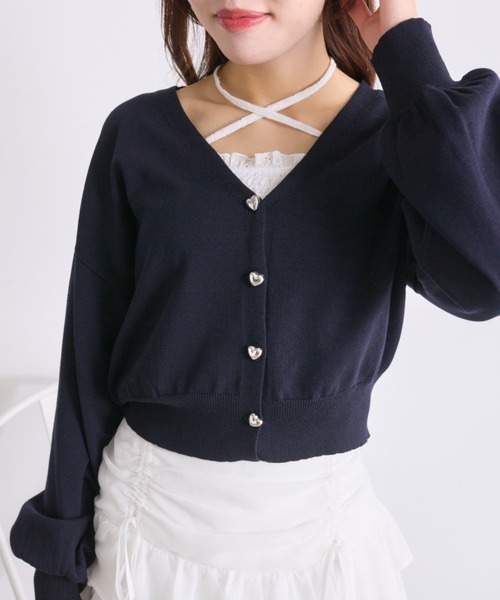 OLIVE des OLIVE(オリーブデオリーブ)の「ハートボタンカーディガン(カーディガン/ボレロ・レディース・ネイビー/イエロー/サックスブルー/レッド/オフホワイト・FREE)」の1枚目の写真