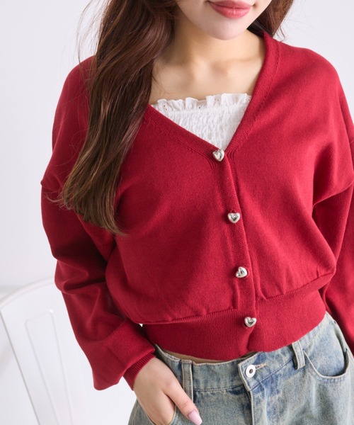 OLIVE des OLIVE(オリーブデオリーブ)の「ハートボタンカーディガン(カーディガン/ボレロ・レディース・ネイビー/イエロー/サックスブルー/レッド/オフホワイト・FREE)」の5枚目の写真