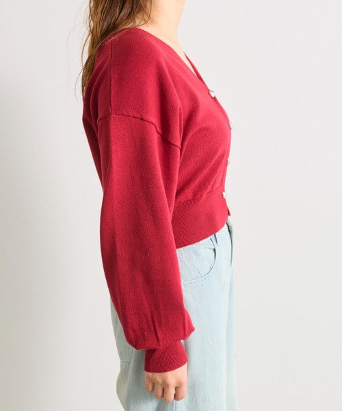 OLIVE des OLIVE(オリーブデオリーブ)の「ハートボタンカーディガン(カーディガン/ボレロ・レディース・ネイビー/イエロー/サックスブルー/レッド/オフホワイト・FREE)」の12枚目の写真