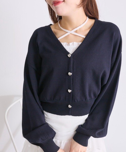 OLIVE des OLIVE(オリーブデオリーブ)の「ハートボタンカーディガン(カーディガン/ボレロ・レディース・ネイビー/イエロー/サックスブルー/レッド/オフホワイト・FREE)」の14枚目の写真