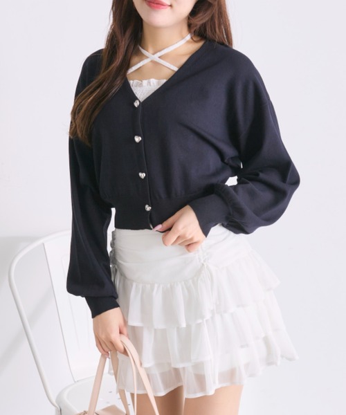 OLIVE des OLIVE(オリーブデオリーブ)の「ハートボタンカーディガン(カーディガン/ボレロ・レディース・ネイビー/イエロー/サックスブルー/レッド/オフホワイト・FREE)」の15枚目の写真