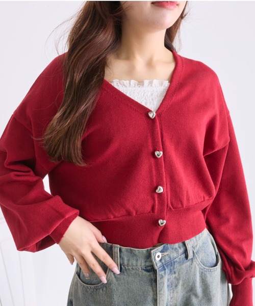 OLIVE des OLIVE(オリーブデオリーブ)の「ハートボタンカーディガン(カーディガン/ボレロ・レディース・ネイビー/イエロー/サックスブルー/レッド/オフホワイト・FREE)」の19枚目の写真