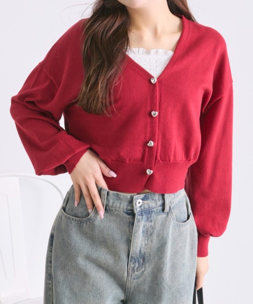 OLIVE des OLIVE(オリーブデオリーブ)の「ハートボタンカーディガン(カーディガン/ボレロ・レディース・ネイビー/イエロー/サックスブルー/レッド/オフホワイト・FREE)」の20枚目の写真