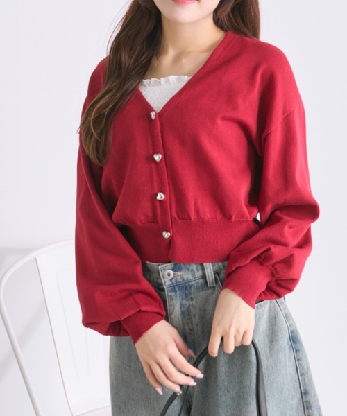 OLIVE des OLIVE(オリーブデオリーブ)の「ハートボタンカーディガン(カーディガン/ボレロ・レディース・ネイビー/イエロー/サックスブルー/レッド/オフホワイト・FREE)」の21枚目の写真